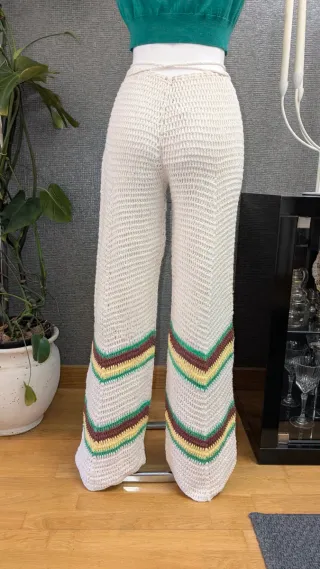 Pantalón Zara Ganchillo Mujer Beige Multicolor