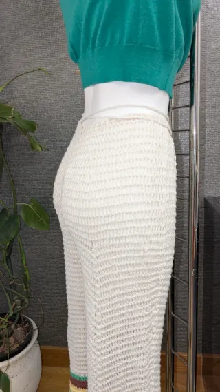 Pantalón Zara Ganchillo Mujer Beige Multicolor