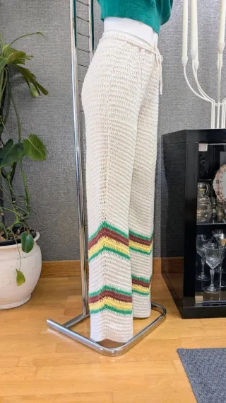 Pantalón Zara Ganchillo Mujer Beige Multicolor