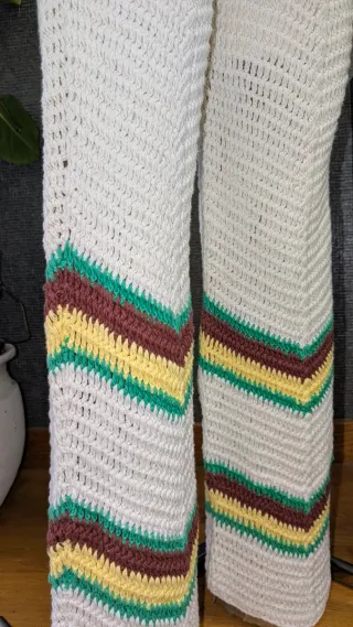 Pantalón Zara Ganchillo Mujer Beige Multicolor