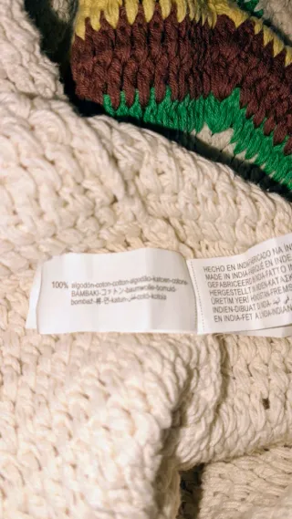 Pantalón Zara Ganchillo Mujer Beige Multicolor