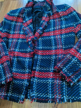 Chaqueta Tweed Zara Mujer Azul y Roja