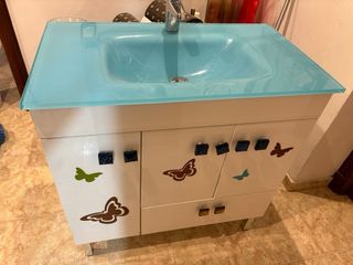 Mueble de baño 80cm con lavabo azul