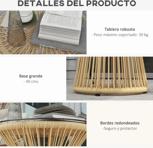 Mesa ratán sintético y cristal