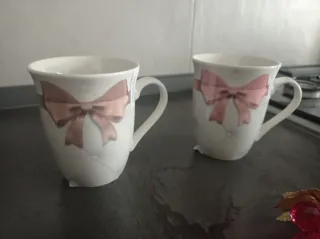Tazze da tè/caffè con fiocco rosa e tortora