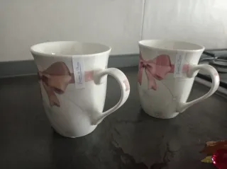 Tazze da tè/caffè con fiocco rosa e tortora