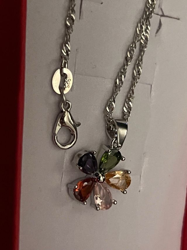 Conjunto de Plata con Flores Multicolor