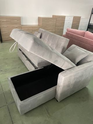 Sofá Cama Chaise con Arcón Gris