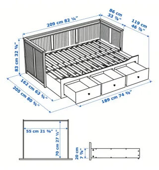 Cama IKEA HEMNES 3 cajones 80x200 cm