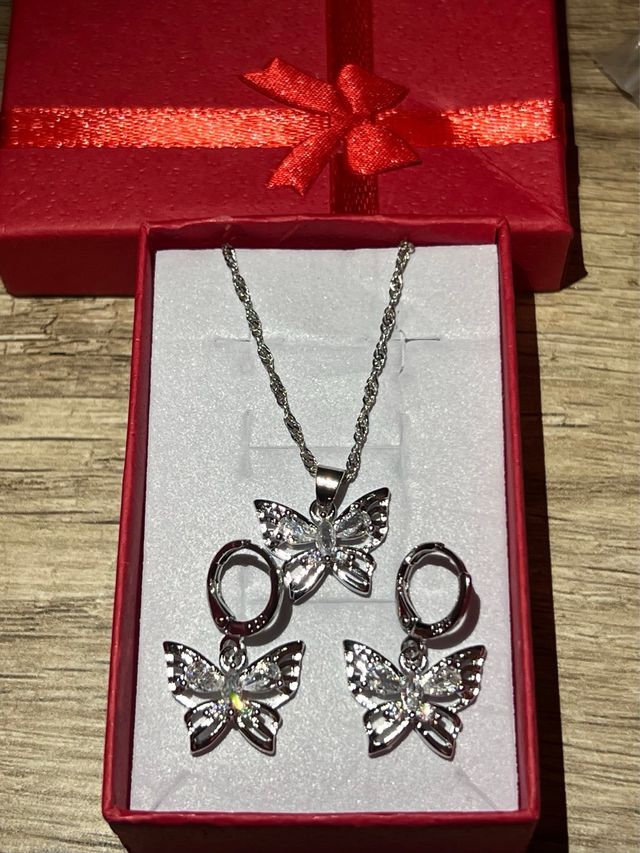 Conjunto Mariposa Plata con Circonitas
