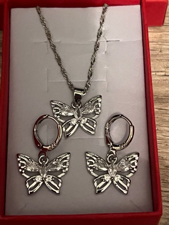 Conjunto Mariposa Plata con Circonitas