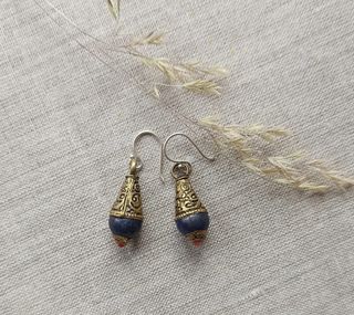 Pendientes Tibetanos Lapislázuli Dorados