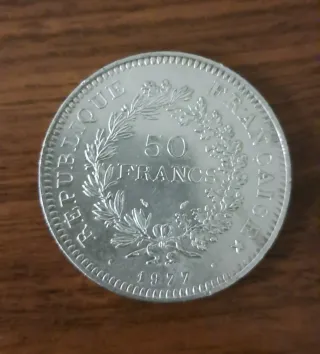 Moneda 50 Francos Plata Hércules 1977