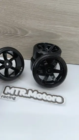 ✅ Llantas RC 1/10 negras con neumaticos para drift