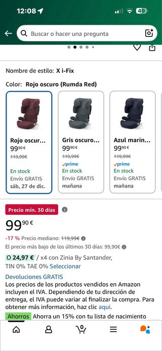 Sillita de coche Cybex rosa y morada