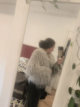 Chaqueta fiesta pelo gris plateado