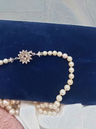 Collana perle naturali oro 18k zaffiro vintage