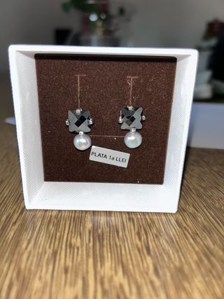 Pendientes Plata con Perla gris