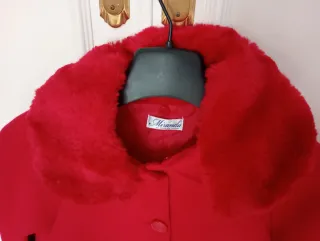 Abrigo de paño niña rojo con lazo y pelo. Talla 12