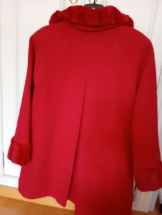 Abrigo de paño niña rojo con lazo y pelo. Talla 12