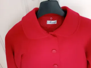 Abrigo de paño niña rojo con lazo y pelo. Talla 12