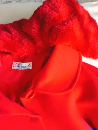 Abrigo de paño niña rojo con lazo y pelo. Talla 12
