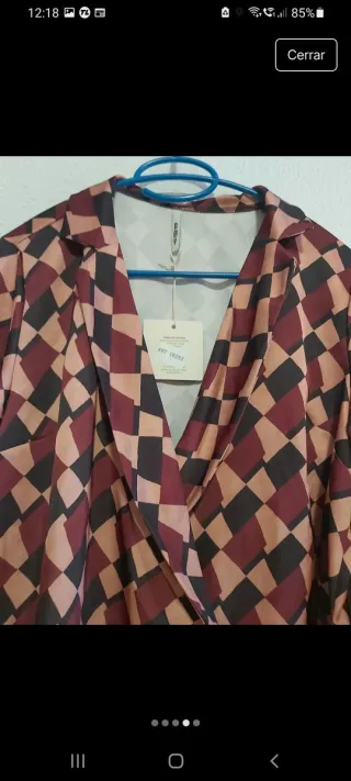 Camisa cruzada rosa y morada y negra