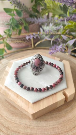 Conjunto Rodocrosita: Anillo y Pulsera