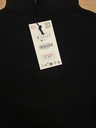 Vestido Zara Negro Midi con Cinturón