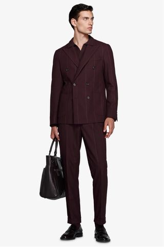 Americana traje doble botonadura burdeos raya