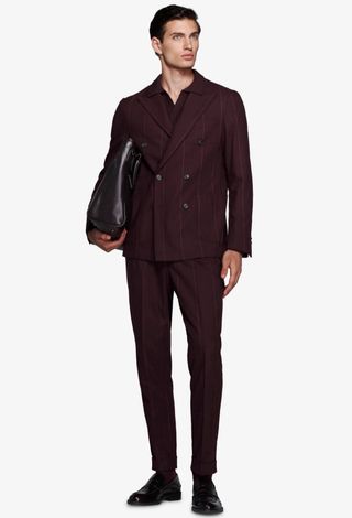 Americana traje doble botonadura burdeos raya