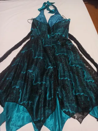 Abito da sera pizzo nero e petrolio