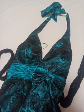 Abito da sera pizzo nero e petrolio