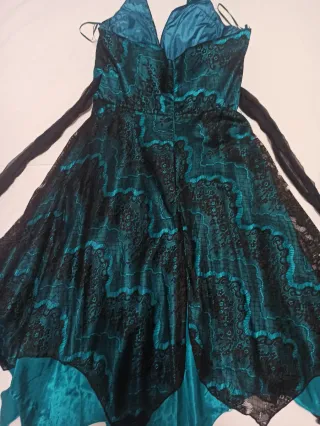 Abito da sera pizzo nero e petrolio