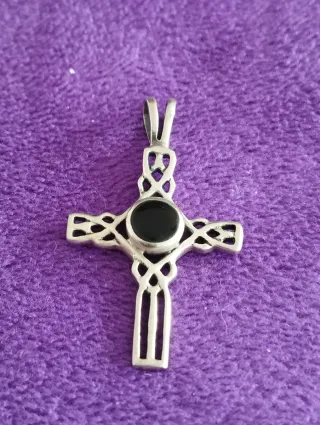 Colgante Cruz Plata Ley Piedra Natural Morada