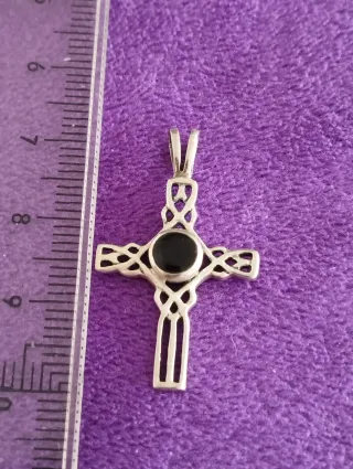 Colgante Cruz Plata Ley Piedra Natural Morada