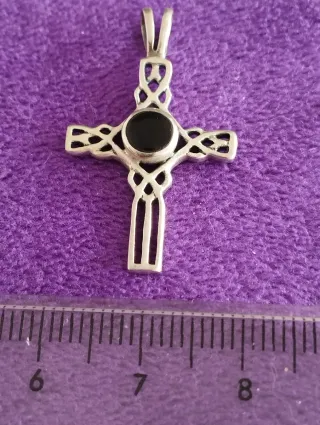 Colgante Cruz Plata Ley Piedra Natural Morada