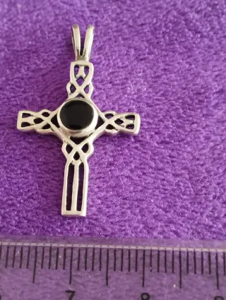 Colgante Cruz Plata Ley Piedra Natural Morada