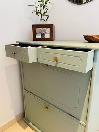 Mueble zapatero de madera verde