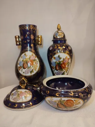 Conjunto 3 peças azul e dourado