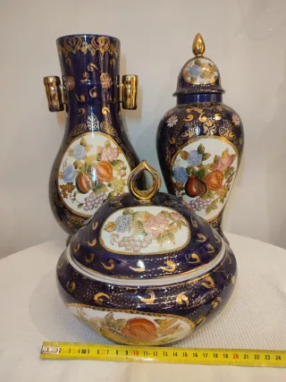 Conjunto 3 peças azul e dourado