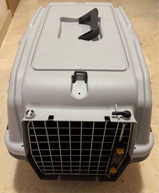 Transportín para mascotas gris y negro