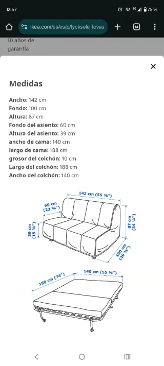 Sofá Cama IKEA LYCKSELE LÖVÅS Sofá cama de 2 plaza