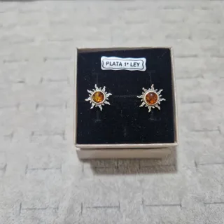 Pendientes Plata 1ª Ley con Ámbar