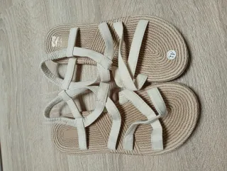 Sandalias planas esparto beige/blanco talla 41