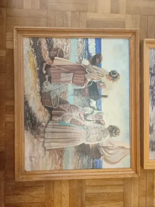 Oleo Dos Cuadros paisaje marítimo playa