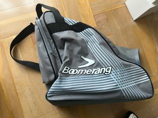 Patines en línea azules y blancos con bolsa y set.