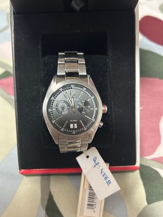 Reloj Lienzo Hombre Negro y Plateado