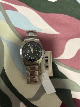 Reloj Lienzo Hombre Negro y Plateado