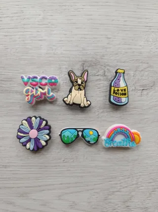 6 Pines para Crocs: Vsco Girl, Perro, Botella, Flo